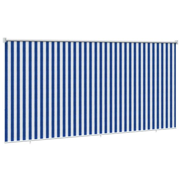 Außenrollo 90% UV-Block Blau-weiß gestreift 400 x 140 cm HDPE