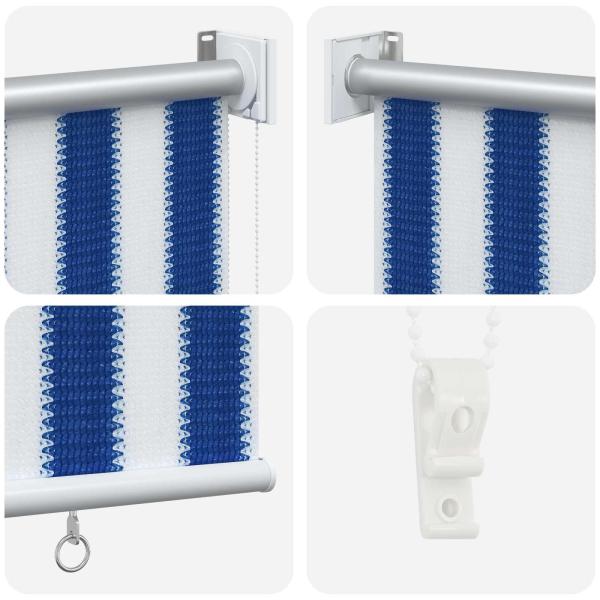 Außenrollo 90% UV-Block Blau-weiß gestreift 400 x 230 cm HDPE