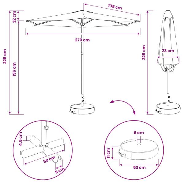 Garten-Schirm mit Fuß 270 x 270 cm Polyester Rechtwinklig