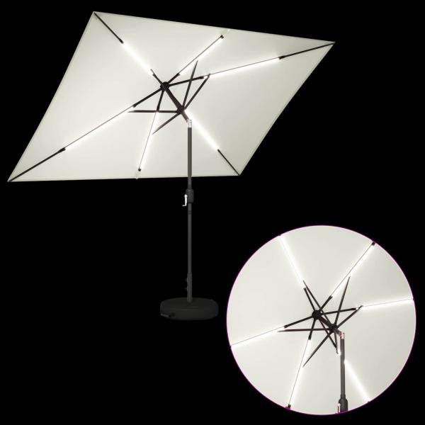 Gartenparasol mit LED-Lichtern und Sockel 200 x 300 cm