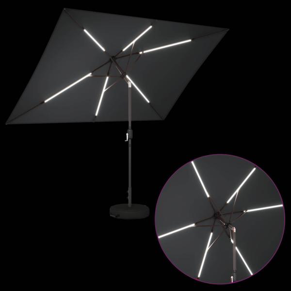 Gartenparasol mit LED-Lichtern und Sockel 200 x 300 cm
