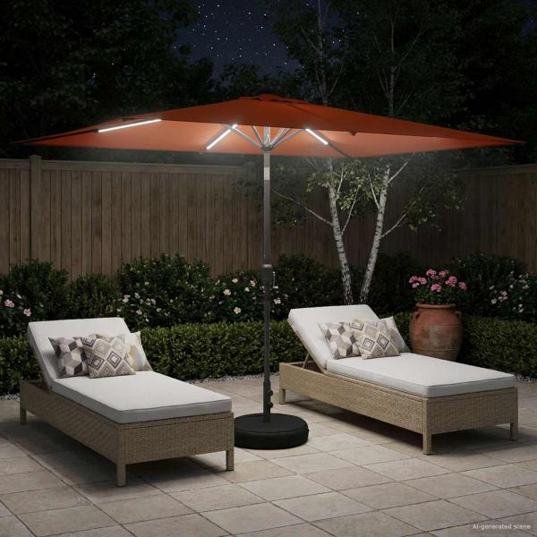Gartenparasol mit LED-Lichtern und Sockel 200 x 300 cm
