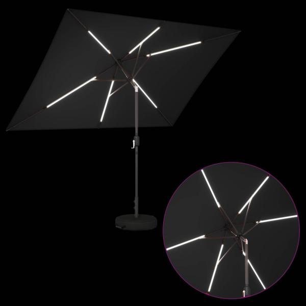 Gartenparasol mit LED-Lichtern und Sockel 200 x 300 cm
