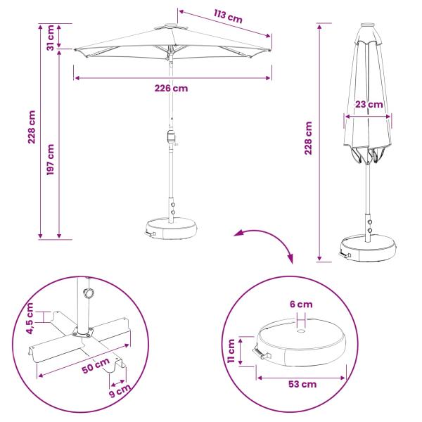 Gartenparasol mit LED-Lichtern und Sockel 230 x 230 cm