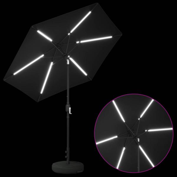 Gartenparasol mit LED-Lichtern und Sockel 230 x 230 cm