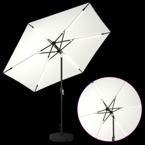 Gartenparasol mit LED-Lichtern und Sockel 270 x 270 cm