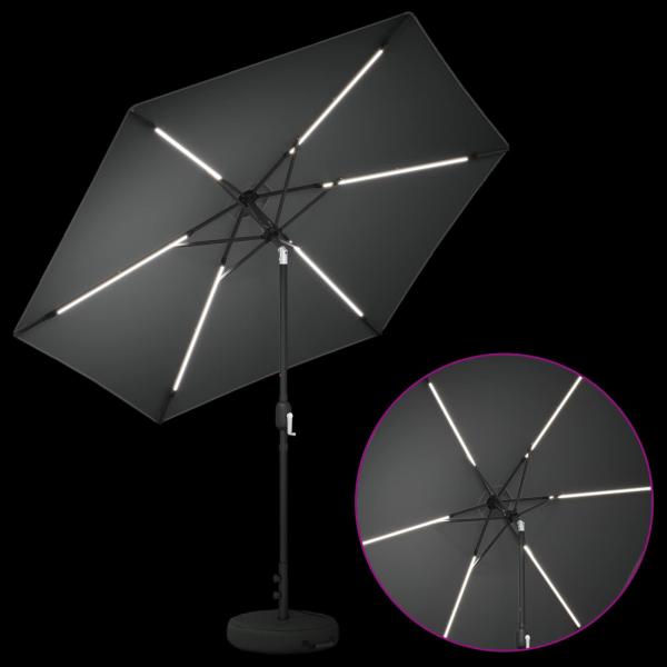 Gartenparasol mit LED-Lichtern und Sockel 270 x 270 cm