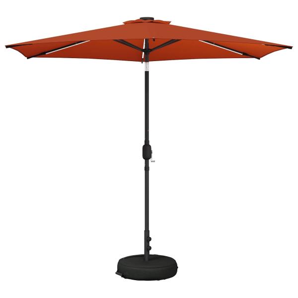 Gartenparasol mit LED-Lichtern und Sockel 270 x 270 cm