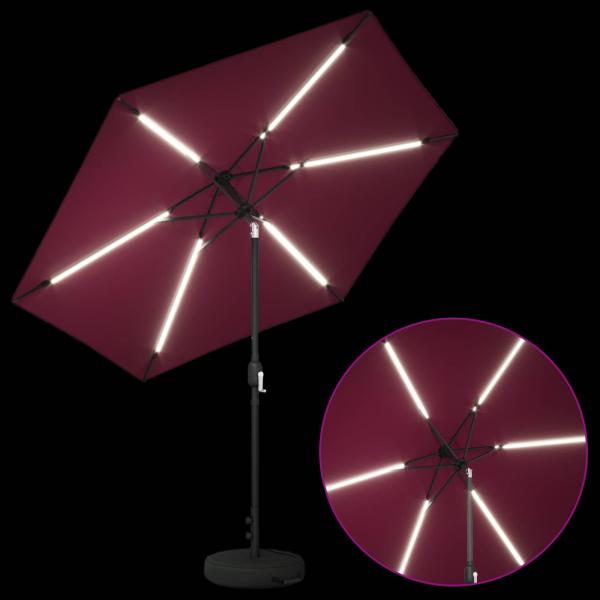 Gartenparasol mit LED-Lichtern und Sockel 270 x 270 cm