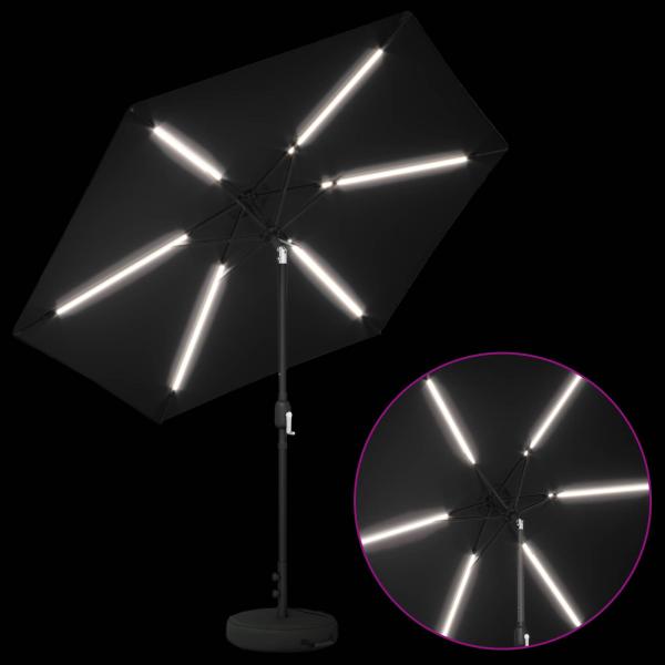 Gartenparasol mit LED-Lichtern und Sockel 270 x 270 cm