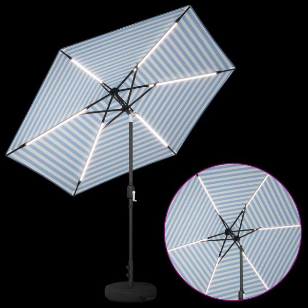 Gartenparasol mit LED-Lichtern und Sockel 2,7 x 2,7 m Polyester