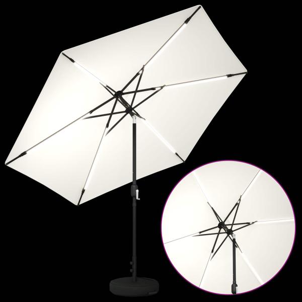 Gartenparasol mit LED-Lichtern und Sockel 300 x 300 cm