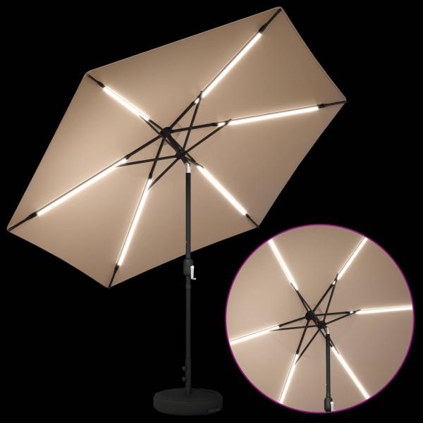 Gartenparasol mit LED-Lichtern und Sockel 300 x 300 cm