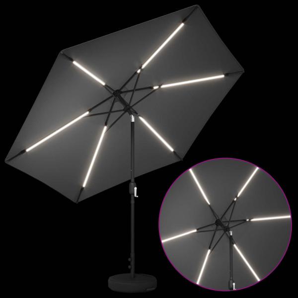 Gartenparasol mit LED-Lichtern und Sockel 300 x 300 cm
