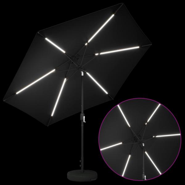 Gartenparasol mit LED-Lichtern und Sockel 3 x 3 m Polyester