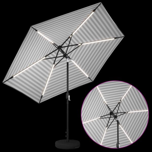 Gartenparasol mit LED-Lichtern und Sockel 300 x 300 cm