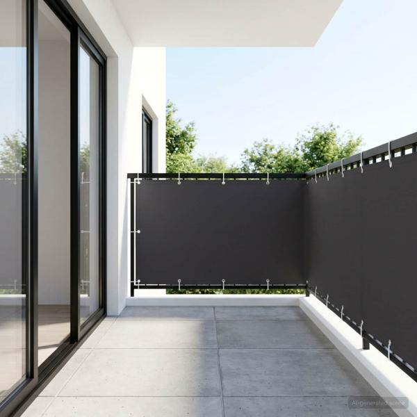 Balkon-Sichtschutz 1,2 x 25 m Stoff mit PU-Beschichtung Schwarz