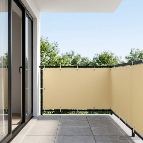 Balkon Sichtschutz 1,5 x 15 m Stoff mit PU-Beschichtung Beige