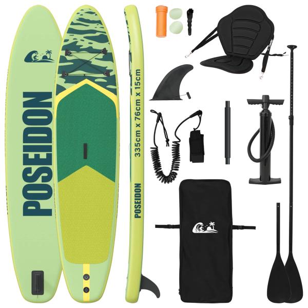 SUP Board mit Sitz 2-in-1 POSEIDON 335 x 76 x 15 cm Grün für