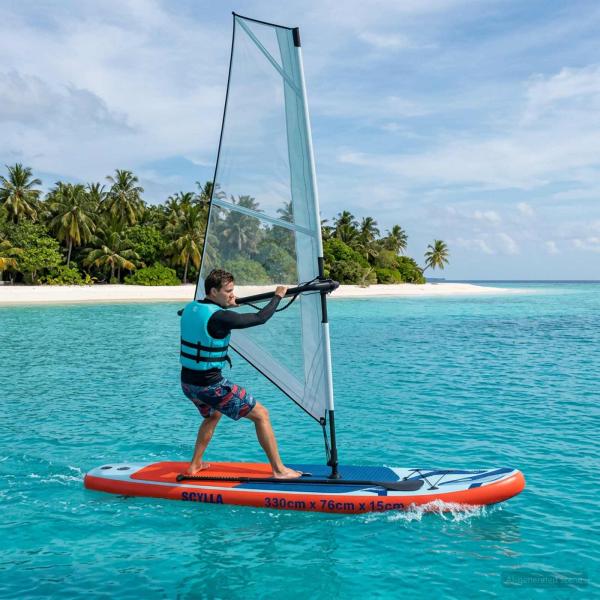ARDEBO.de - Aufblasbares SUP-Board mit Segel SCYLLA 330 x 76 x 15 cm Blau