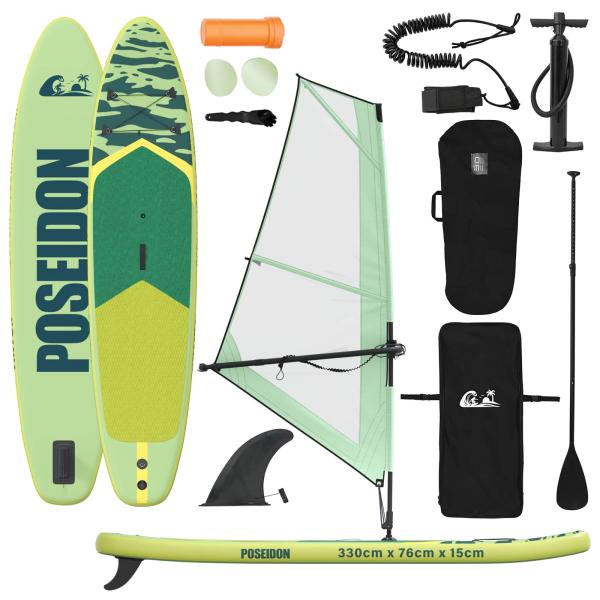 Aufblasbares SUP-Board mit Segel POSEIDON 330 x 76 x 15 cm Gr?n