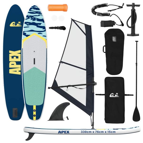 Aufblasbares SUP-Board mit Segel APEX 330 x 76 x 15 cm Blau