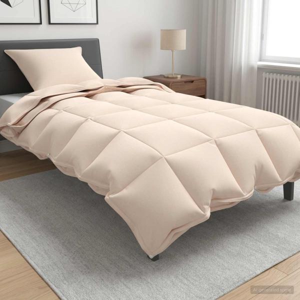 ARDEBO.de - Bettdecke 140 x 220 cm Für alle Jahreszeiten Kapokfaser Beige