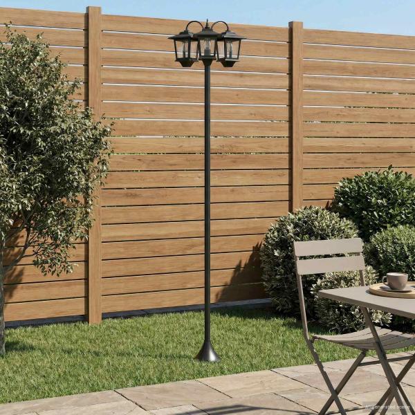 ARDEBO.de - 3-Kopf Laternenpfahl Schwarz 16 x 16 x 187 cm Aluminium und ABS