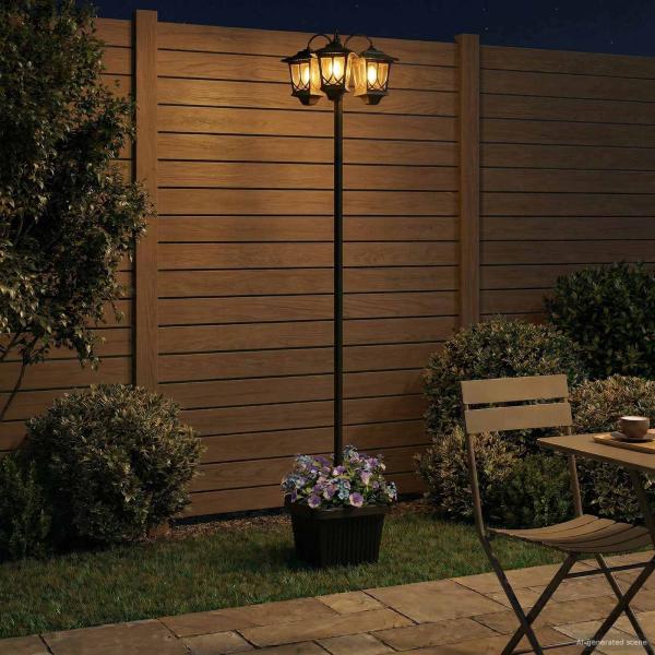 ARDEBO.de - 3-Kopf Laternenpfahl Schwarz 32 x 32 x 188 cm Aluminium und ABS