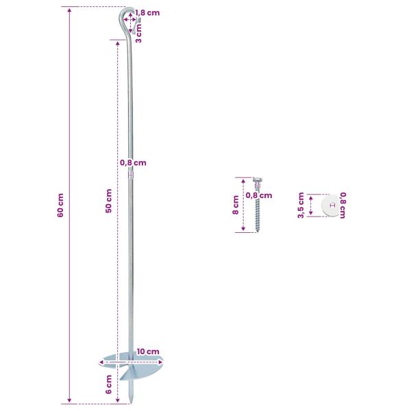 Erdanker 2 Stk. Ø10 x 60 cm Galvanisiertes Metall Silber