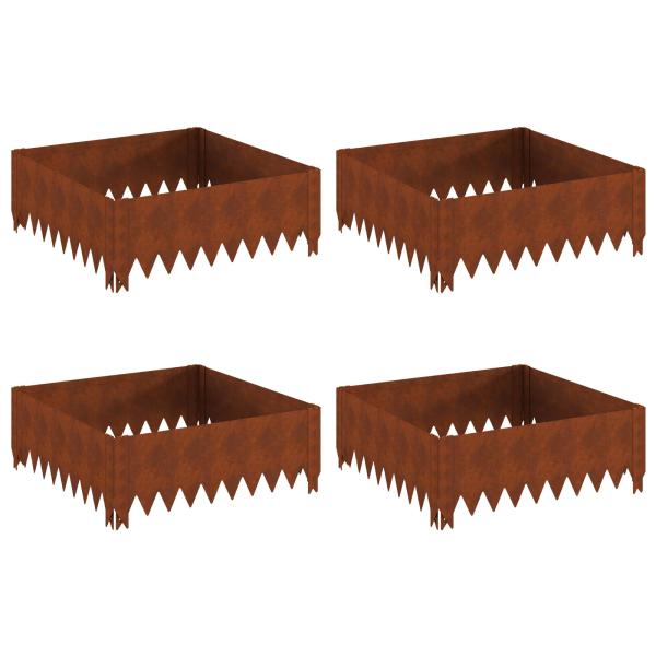 Raseneinfassung 4 stk. 60 x 60 x 20 cm Stahl Rostig