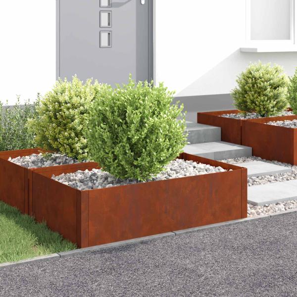 ARDEBO.de - Raseneinfassung 4 stk. 100 x 60 x 35 cm Stahl Rostig