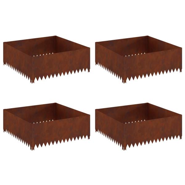Raseneinfassung 4 stk. 100 x 100 x 35 cm Stahl Rostig