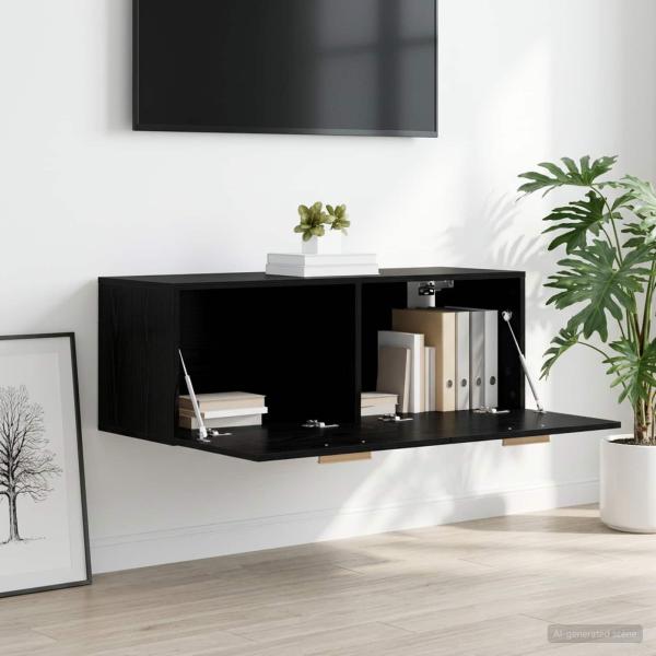 Wandschrank Schwarz Eichen-Optik 100 x 36,5 x 35 cm