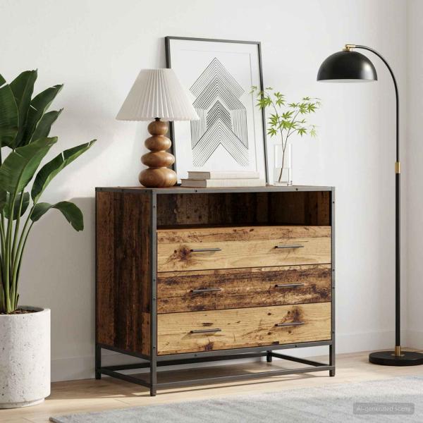 ARDEBO.de - Schubladenschrank 3-Schublade Altholz 70 x 41 x 70 cm