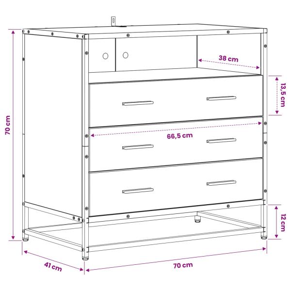 Schubladenschrank 3-Schublade Altholz 70 x 41 x 70 cm