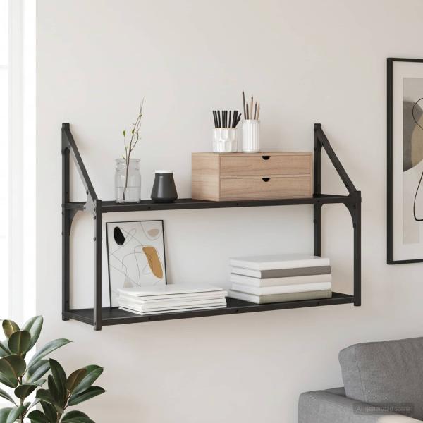 ARDEBO.de - Wandregal Wandhalterung Schwarz Eichen-Optik 80 x 21 x 51 cm