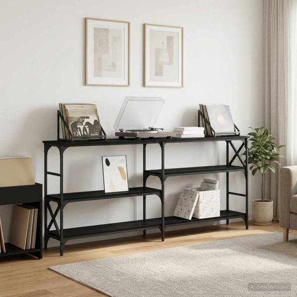 ARDEBO.de - Konsolentisch Schwarz Eichen-Optik 180 x 29 x 76,5 cm Metall PB