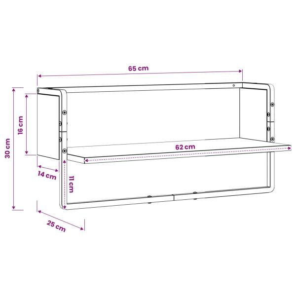 Wandregal Wandhalterung Altholz 65 x 25 x 30 cm Metall PB
