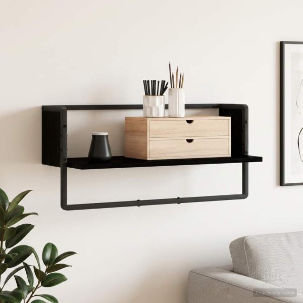 ARDEBO.de - Wandregal Wandhalterung Schwarz Eichen-Optik 65 x 25 x 30 cm
