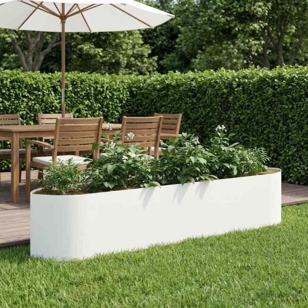 ARDEBO.de - Hochbeet im Garten Weiß 220 x 40 x 40 cm Stahl