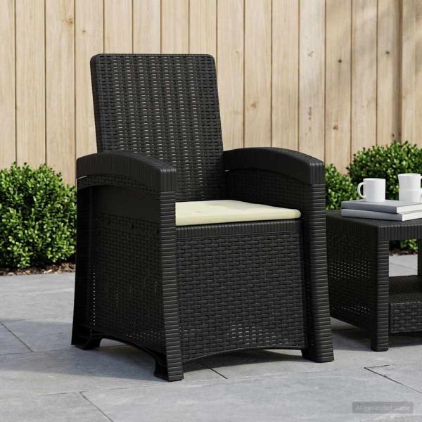 ARDEBO.de - Liegesessel Garten Rattan-Optik Anthrazit und Creme PP