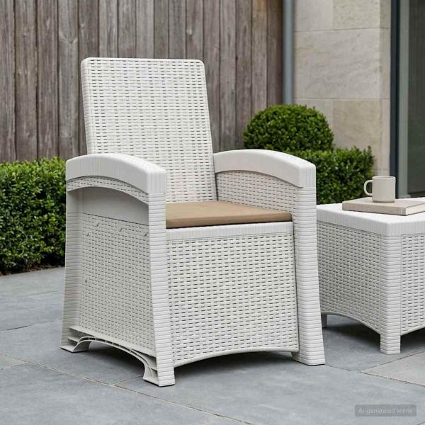 ARDEBO.de - Liegesessel Garten Rattan-Optik Weiß und Taupe PP