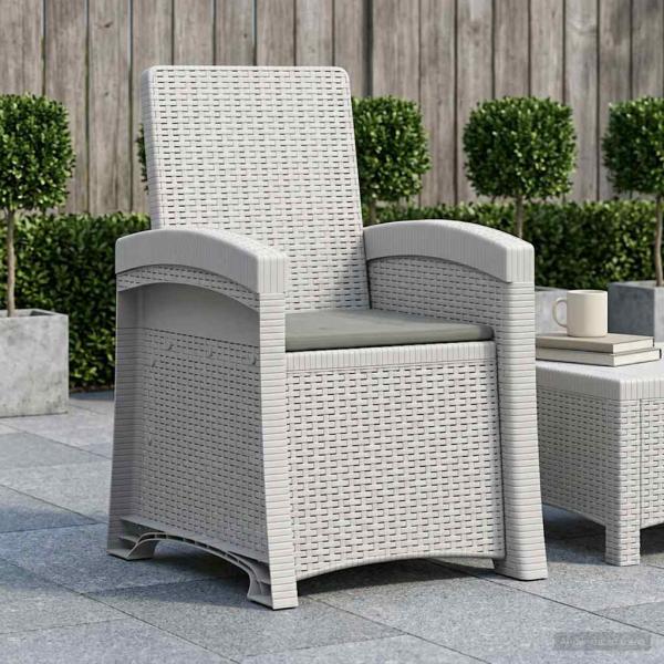 ARDEBO.de - Liegesessel Garten Rattan-Optik Weiß und Hellgrau PP