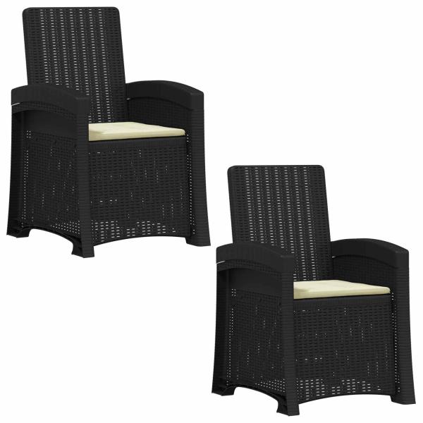 Liegesessel Garten Rattan-Optik 2 stk. Anthrazit und Creme PP