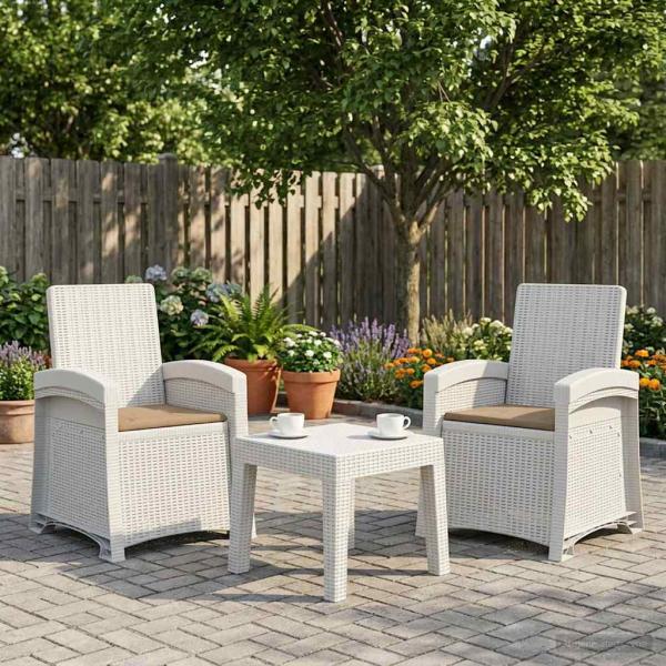 ARDEBO.de - Liegesessel Garten Rattan-Optik 2 stk. Weiß und Taupe PP