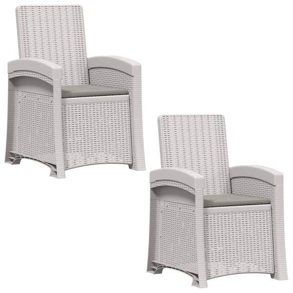 Liegesessel Garten Rattan-Optik 2 stk. Weiß und Hellgrau PP