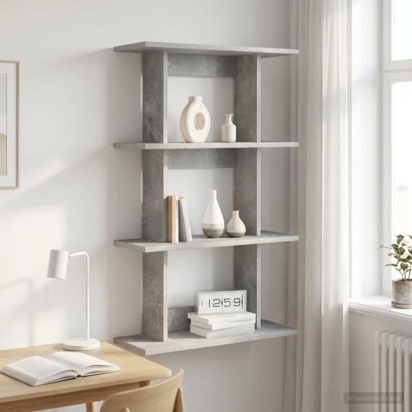 ARDEBO.de - Wandregal Wandhalterung Betongrau 56 x 20 x 90 cm Holzwerkstoff