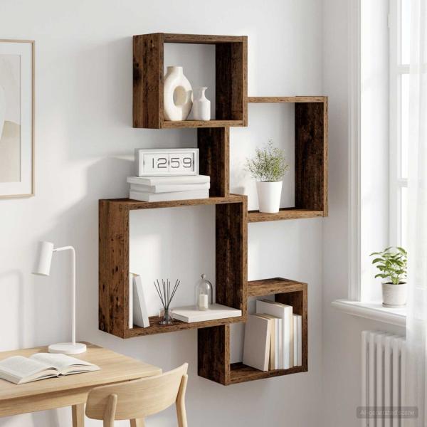 ARDEBO.de - Wandwürfelregale Wandhalterung Altholz 64 x 13,5 x 91,5 cm