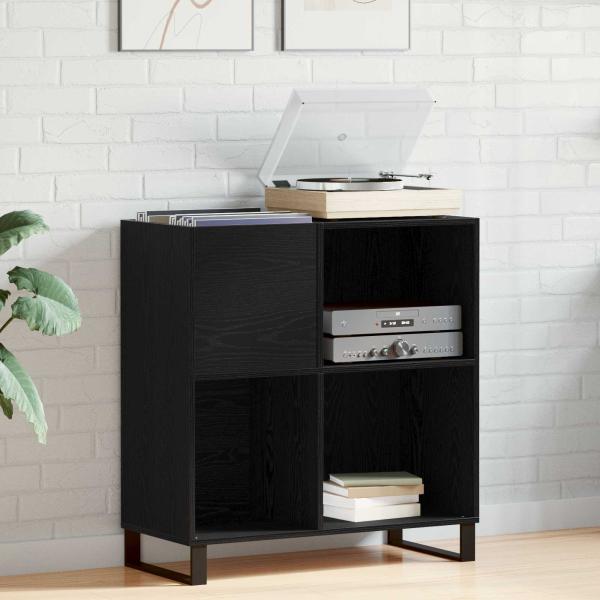 ARDEBO.de - Schallplattenschrank Schwarz Eichen-Optik 84,5 x 38 x 89 cm